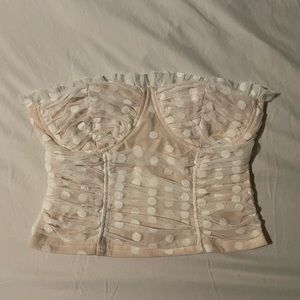 Cream polka dot lace strapless corset top